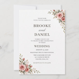 Minimale staubige Rosenknospen-Reben-Hochzeit Einladung