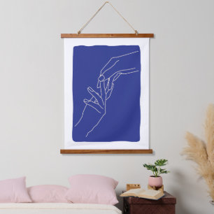Minimale Strichzeichnung Hände Abstrakte Moderne B Wandteppich Mit Holzrahmen