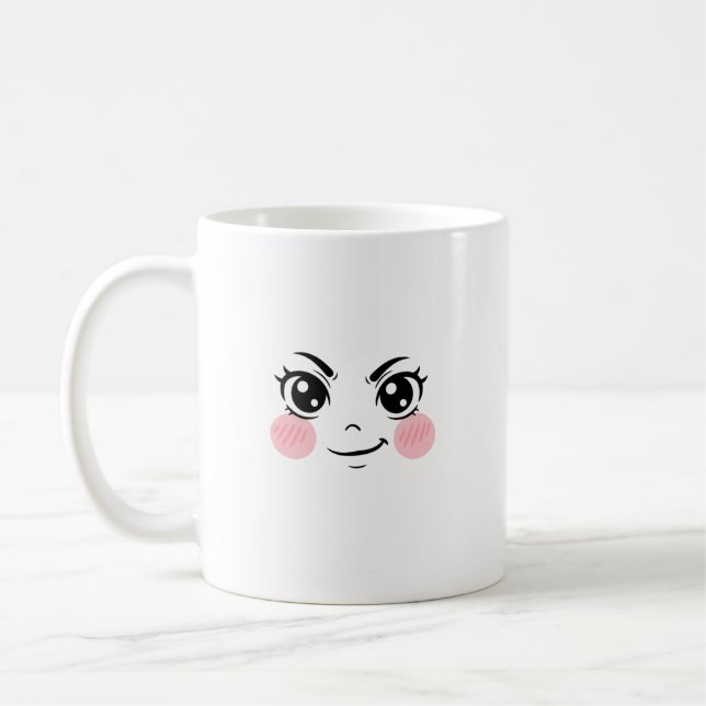 Minimale süße Anime-Gesichtstasse Kaffeetasse (Links)