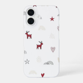 Minimale süße Rentiere Weihnachtsmuster iPhone 16 Hülle