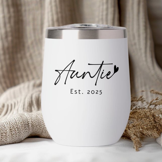 Minimale Tanten Est Jahr handgeschriebenes Drehbuc (Minimal auntie Est year handwritten script heart Thermal Wine Tumbler)