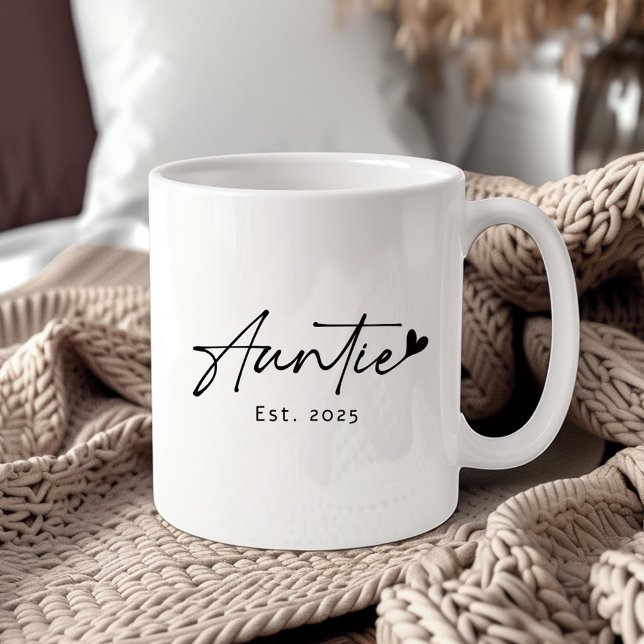Minimale Tanten Est Jahr handgeschriebenes Drehbuc Kaffeetasse (Minimal auntie Est year handwritten script heart Coffee Mug)