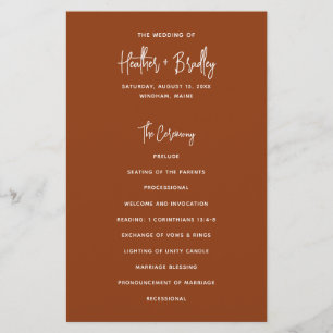 Minimale Terrakotta-Kupfer-Hochzeitsprogramm im Bu Flyer