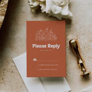 Minimale Terrakotta-Weiß-Wildblumen-RSVP RSVP Karte