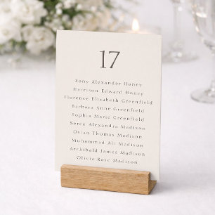 Minimale Tischnummer mit Gästeliste zur Hochzeit