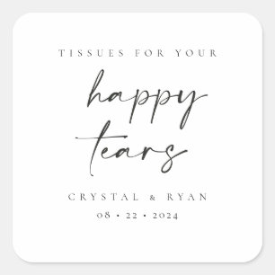 Minimale Tissue-Gastgeschenk Hochzeit Happy Tears  Quadratischer Aufkleber
