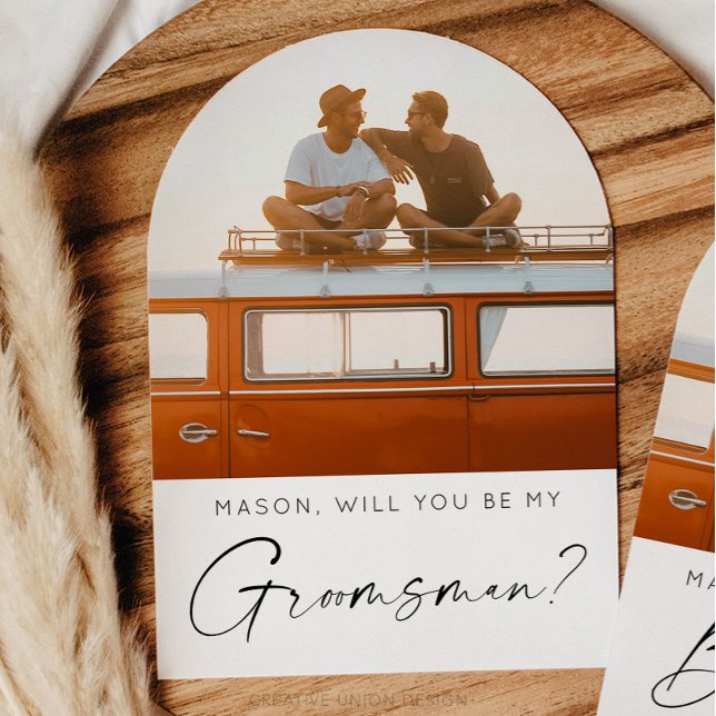 Minimale Trauzeuge Vorschlagskarte mit Foto Einladung (Groomsman Proposal Card)
