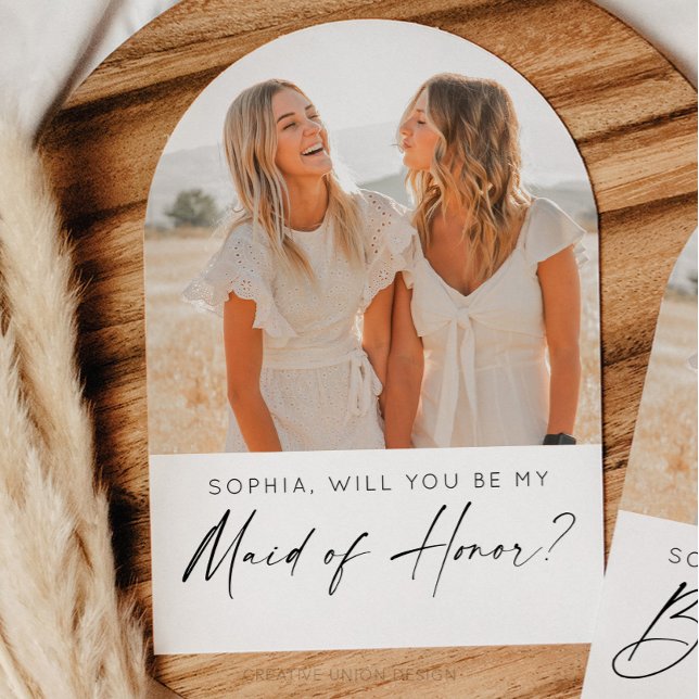 Minimale Trauzeugin Vorschlagskarte mit Foto Einladung (Bridesmaid Proposal Card)