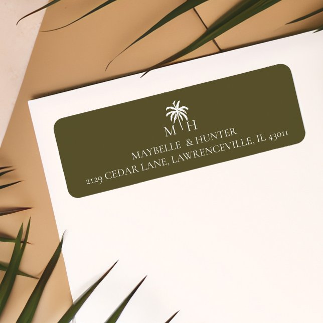 Minimale Tropenpalmenbaum-Monogramm (Minimal Tropical Palm Tree Monogram Label)