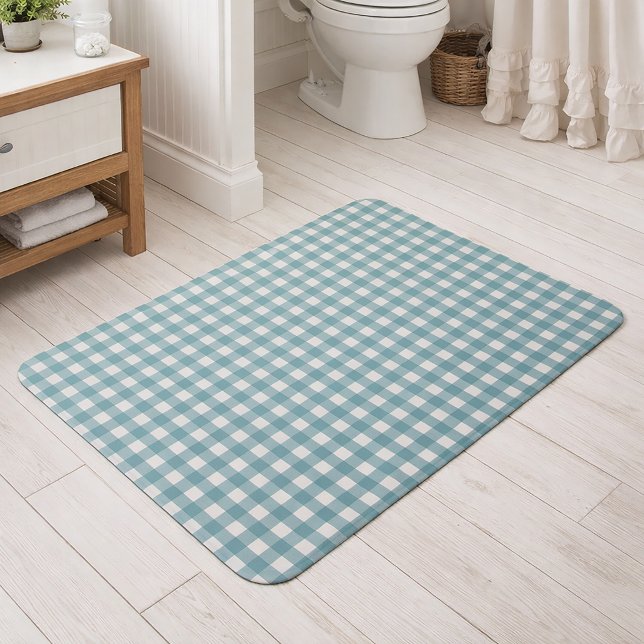 Minimale Türkis-Weiß-Gingham-Karo-Muster Badematte (A bathmat with a teal and white gingham pattern)