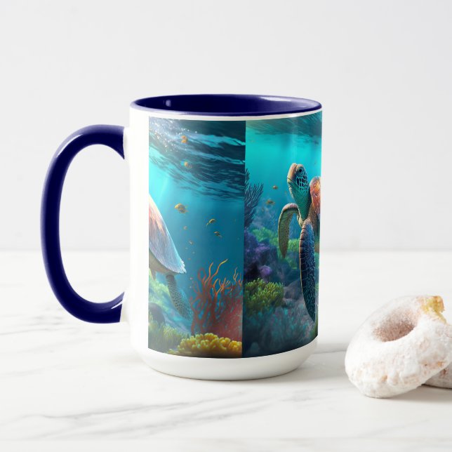 Minimale Turtle-Emblem-Kunst Kaffee-Tasse Tasse (Mit Donut)