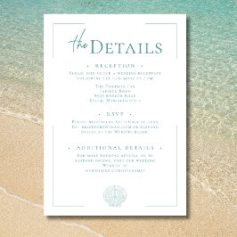Minimale Typografie Aqua & White Muschel Hochzeit Begleitkarte