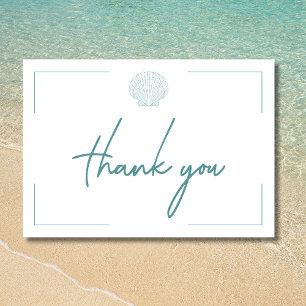 Minimale Typografie Aqua & White Seashell Wedding Dankeskarte