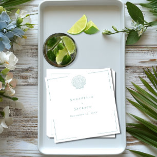 Minimale Typografie Aqua & White Seashell Wedding Serviette