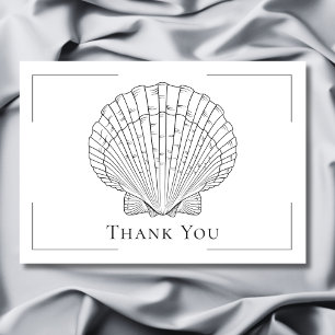 Minimale Typografie Black & White Seashell Wedding Dankeskarte