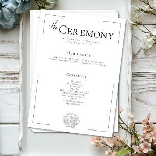 Minimale Typografie Black & White Seashell Wedding Programm