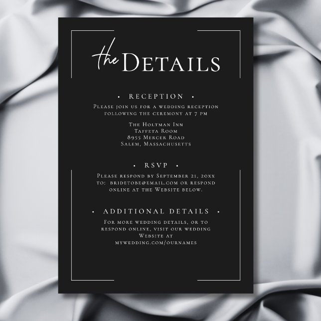 Minimale Typografie Black & White Wedding Begleitkarte (Minimal Typography Black & White Wedding Details Enclosure Card)