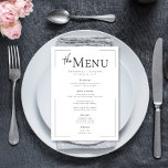Minimale Typografie Black & White Wedding Menükarte<br><div class="desc">Diese moderne Hochzeitskarte ist elegant, elegant und ohne Mühe elegant - sie ist perfekt für das Ehepaar, das zeitloses Design mit zeitgenössischer Drehung Liebe. Das Layout mit scharfem, schwarzem Holzkohletext auf weißem Hintergrund wird durch einen dünnen, offenen Rahmen gerahmt, der genau die richtige Touch der Details hinzufügt. Die Vornamen des...</div>
