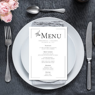 Minimale Typografie Black & White Wedding Menükarte