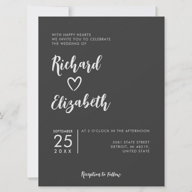 Minimale Typografie Clean Moderne dunkle Hochzeit Einladung (Vorderseite)
