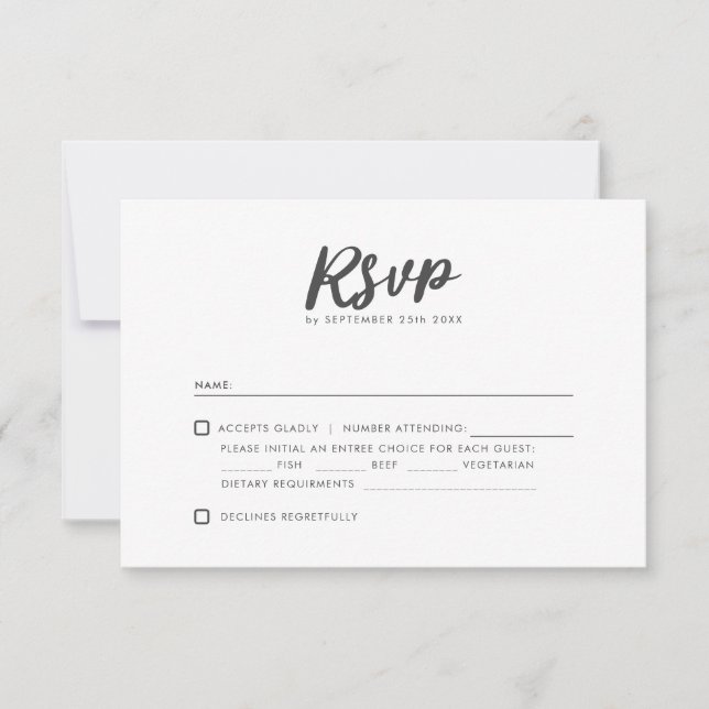 Minimale Typografie Clean Moderne Hochzeit RSVP (Vorderseite)