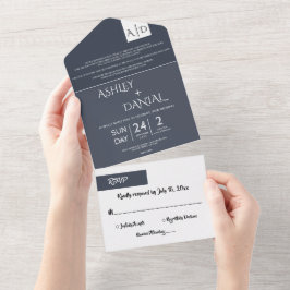 Minimale Typografie Dunkelblauer Chic Moderne Hoch All In One Einladung