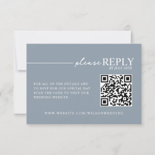 Minimale Typografie Dusty Blue QR RSVP Karte