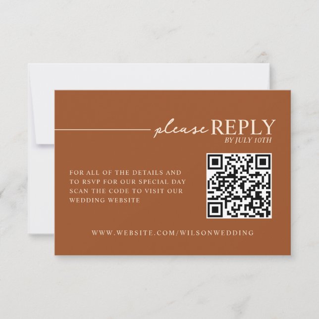 Minimale Typografie Erde Tone Terracotta QR UAWG RSVP Karte (Vorderseite)