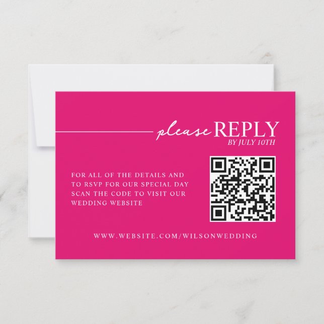 Minimale Typografie Hot Pink QR RSVP Karte (Vorderseite)