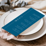 Minimale Typografie Navy Blue Bar Mitzvah Menü Menükarte<br><div class="desc">Fügen Sie Ihrem Sohn Bar Mitzvah ein besonderes Detail hinzu,  mit unserem individuell gestaltbaren,  einfachen und modernen marineblauen,  blauen und weißen Bar mitzvah Party Dinner Menü,  das eine kühne,  moderne Typografie und eine lustige lässige Atmosphäre bietet.</div>