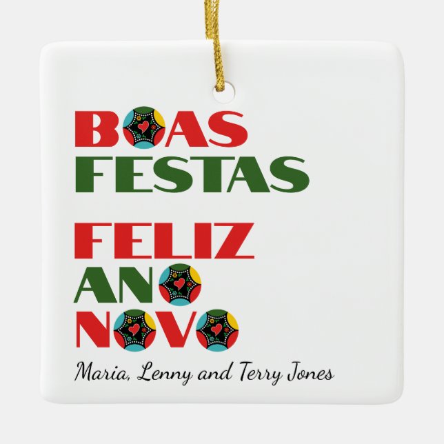 Minimale Typografie Portugiesische Weihnachtsgrüße Keramikornament (Vorderseite)