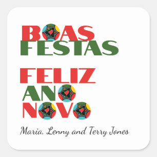 Minimale Typografie Portugiesische Weihnachtsgrüße Quadratischer Aufkleber