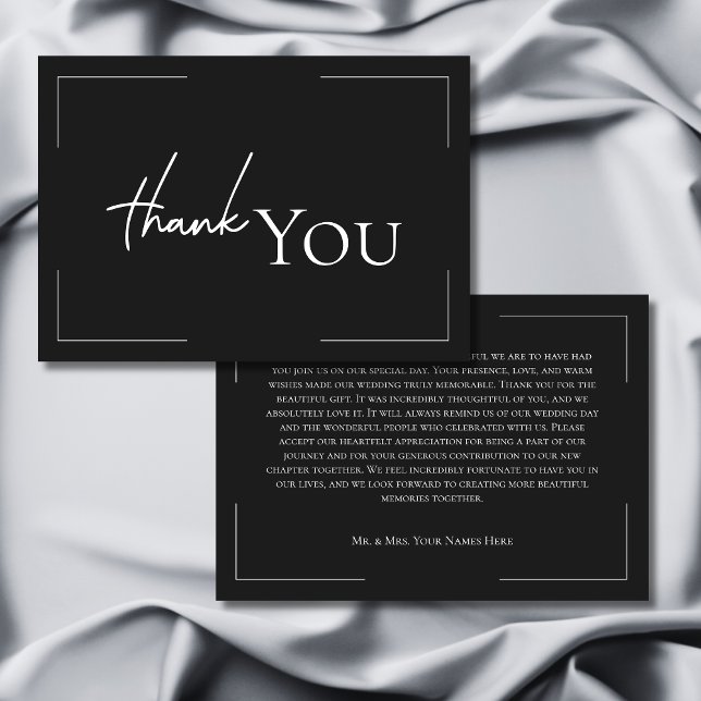 Minimale Typografie Schwarz-Weiß-Foto-Hochzeit Dankeskarte (Minimal Typography Black & White Photo Wedding Thank You Card)