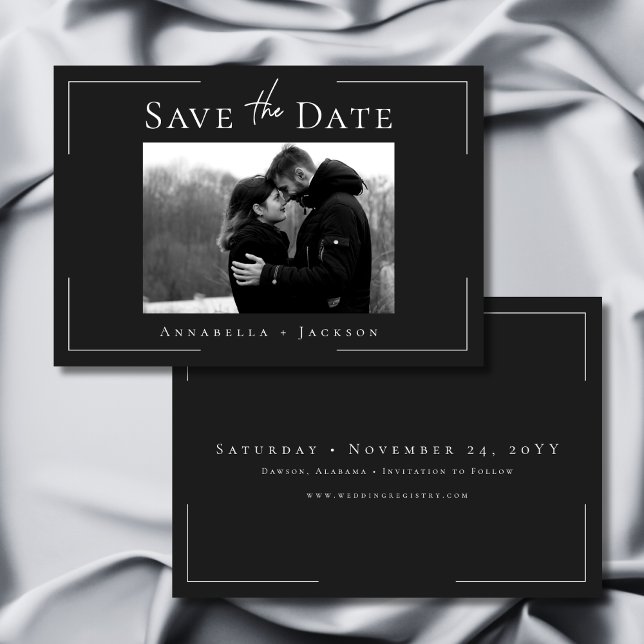Minimale Typografie Schwarz-Weiß-Foto-Hochzeit Save The Date (Minimal Typography Black & White Photo Wedding Save The Date)