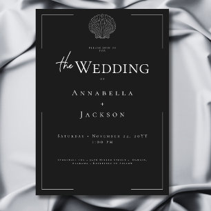 Minimale Typografie Schwarz-Weiß-Muschel Hochzeit Einladung