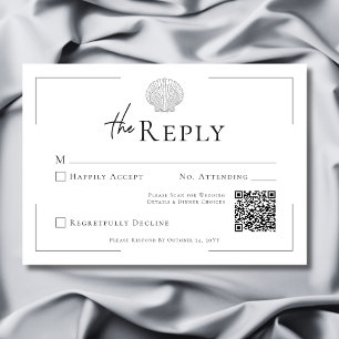 Minimale Typografie Schwarz-Weiß-Muschel Hochzeit RSVP Karte