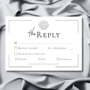 Minimale Typografie Schwarz-Weiß-Muschel Hochzeit RSVP Karte