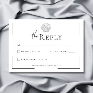 Minimale Typografie Schwarz-Weiß-Muschel Hochzeit RSVP Karte