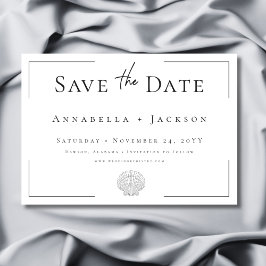 Minimale Typografie Schwarz-Weiß-Muschel Hochzeit Save The Date
