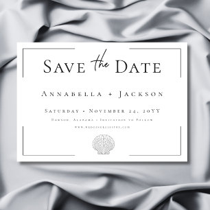Minimale Typografie Schwarz-Weiß-Muschel Hochzeit Save The Date