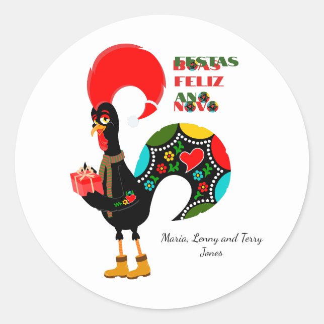 Minimale Typografie Weihnachten Portugiesische Grü Runder Aufkleber (Vorderseite)