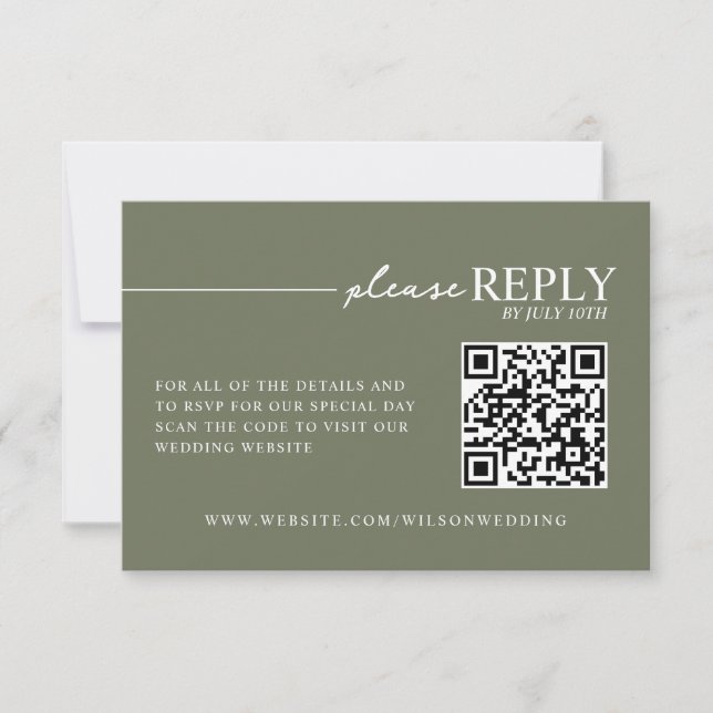 Minimale Typografy Sage Green QR RSVP Karte (Vorderseite)