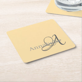 Minimale und einfache Beige Monogramm und Name Rechteckiger Pappuntersetzer