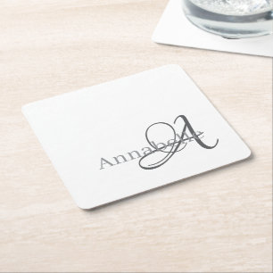 Minimale und einfache weiße Monogramm und Name Rechteckiger Pappuntersetzer