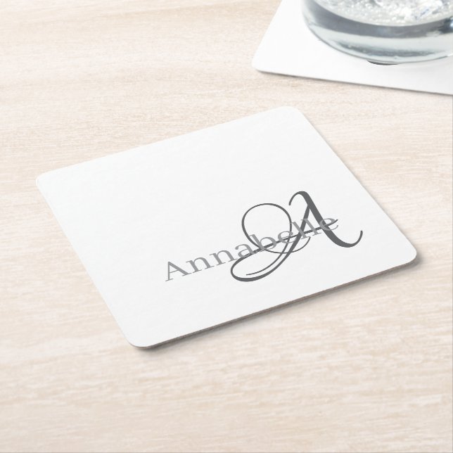 Minimale und einfache weiße Monogramm und Name Rechteckiger Pappuntersetzer (angewinkelt)
