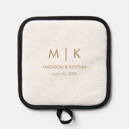 Minimale und elegante Mongram-Hochzeit Topflappen