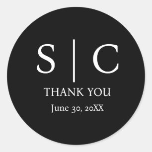 Minimale und elegante Schwarz-Weiß-Monogramm-Hochz Runder Aufkleber