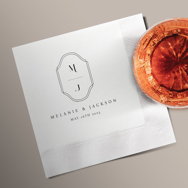 Minimale und elegante Schwarz-Weiß-Monogramm-Hochz Serviette (Von Creator hochgeladen)