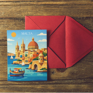 Minimale und farbenfrohe Malta Vintage-Kunst druck Postkarte