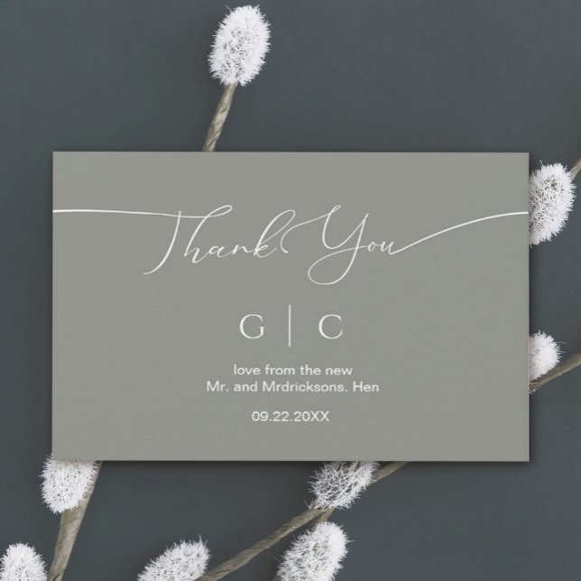 Minimale und kalligraphische Hochzeit Dankeskarte (#elegantweddingthankyou #simpleminimalist #classic #sagegreen)